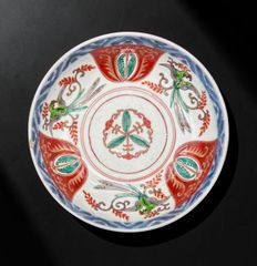 古伊万里 赤絵壽字三方龍文様平鉢 大聖寺伊万里 古陶を愉しむ 直径18.8