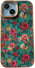 KOLO【エスニック 花柄】iPhone対応 15 Pro Max スマホケース レトロ カバー メッキ加工 コルク 木材 軽量(緑) iPhone15 Pro Max