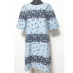 良品 Sally Scott サリースコット ドロップボーダー ドット ハーフスリーブ ひざ丈 Iライン ワンピース 9AR グレー系 レディース 古着 中古 USEDのサムネイル