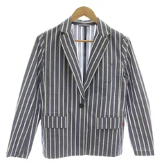 マンシングウェア MUNSINGWEAR テーラードジャケット ジャケット 上着 M 青 ブルー 白 ホワイト ストライプ柄 シングルブレスト 長袖 /DUのサムネイル