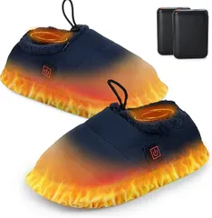 SUPTEMPO 電気スリッパ コードレス 10秒速暖 フットウォーマー 足温器 充電式 電熱スリッパ 歩ける 足元ヒーター 2個バッテリー付き 6000mAh 日本製ヒーター 3段階温度調節 洗える (ネイビー,  M(22.5～24.5cm))のサムネイル