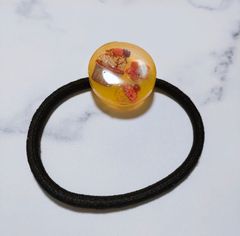 ハンドメイド ヘアゴム レジンドライフラワー オレンジ リボン 花束