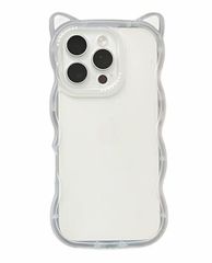 KoduneesanX iPhone16 Pro 케이스 대응 귀여운 3D 고양이 귀 고양이 귀 고양이 무늬 고양이 한국 캐릭터 세련된 멋쟁이 애니메이션 귀여운 아이후 아이폰 커버 낙하 방지 TPU 쉘 투명 클리어 휴대 케이스(iPhone 16