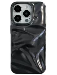Jinrayplus iPhone 16 Pro 케이스 커버 대응 큐트 웨이브 물보라 무늬 걸즈 레이디스 방충격 한국 인기 멋쟁이 iPhone 케이스 매트 블랙( iPhone16 Pro, 블랙 )