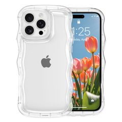 QLTYPRI 대응 iPhone 16 Pro 케이스 클리어 TPU 커버 웨이브 세련된 한국 귀여운 iphone16pro 용 케이스 악스타 수납 투명 얇고 경량 내충격 스마트 폰 케이스 무선 충전 대응 스트랩 홀 첨부 아이폰 16