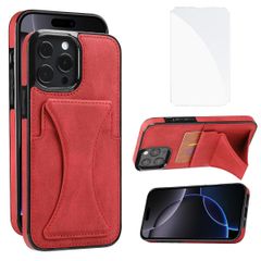 JSCOMYAP iPhone 16 pro 케이스용 phone16pro 케이스 + iphone16pro 화 유리 필름 PU 가죽 카드 수납 가로 두어 스탠드 기능 첨부 휴대 케이스 인기 충격 흡수 스마트폰 케이스 Case Cover 아이폰1