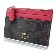 コーチ COACH カードケース コインケース キーリング付き シグネチャー PVC レザー ブラウン レッド IDポケット パスケース 定期入れ 小銭入れ フラグメントケース ミニウォレット コンパクトウォレット レディース メンズ ユニセックス