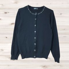 A1849 ヴィンテージ Vintage カーディガン 長袖(M) 黒 Uネック ノーカラーのサムネイル