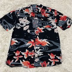 新品✨タグ✨4L 和柄 流水 金魚 総柄 黒 開襟BOX アロハシャツ ゆるだ 