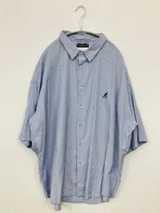 KANGOL カンゴール シャツ/ブラウス L スカイブルー ストライプ柄 ワンポイント ブランドロゴ ロング丈 半袖 レギュラーカラー メンズのサムネイル