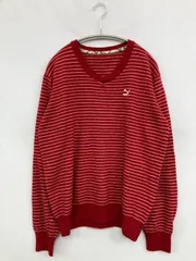 PUMA プーマ ニット/セーター レッド ボーダー柄 ワンポイント ブランドロゴ ミドル丈 長袖 Vネック メンズのサムネイル