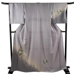 訪問着 身丈166cm 裄丈66cm M 袷 花車 金彩 ぼかし 灰紫 正絹 秀品 【中古】のサムネイル