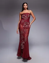 エイソス レディース トップス ワンピース マキシワンピース スカート レース マキシ ASOS DESIGN bandeau lace embellished maxi dress with cor