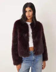 スリードベア レディース アウター ジャケット・ブルゾン ジャケット Threadbare faux fur collarless jacket in fig Fig