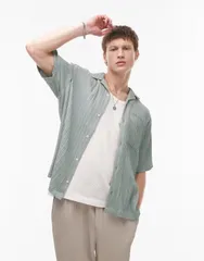 トップマン メンズ トップス シャツ Topman short sleeve textured plisse shirt in sage SAGE セージのサムネイル