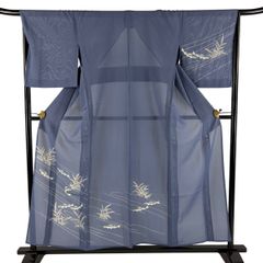 美品] 絽 洗える 夏着物 小紋 薄物 紺 青 お茶 花火大会 夏祭り 洒落着