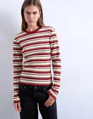 トップショップ レディース トップス Tシャツ Topshop striped long sleeveryday tee Burgundy バーガンディのサムネイル