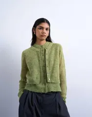 トップショップ レディース アウター カーディガン ニット Topshop knit double layer cardigan Green グリーンのサムネイル