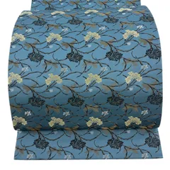 【美品】 袋帯 逸品 菱屋善兵衛 落款 草花 蝶 金糸 青灰色 六通 正絹 【中古】のサムネイル