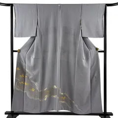 色留袖 身丈152cm 裄丈64cm M 袷 松井青々 落款 霞 箔散らし柄 金糸 金彩 灰色 正絹 名品 一つ紋 【中古】のサムネイル