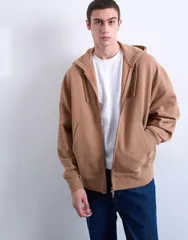 トップマン メンズ アウター パーカー・スウェット Topman heavyweight oversized zip up hoodie in stone ストーンのサムネイル
