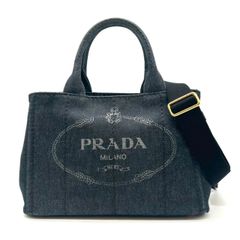 PRADA プラダ カナパ キャンバス 2WAY ハンドバッグ ブラック ロゴ 