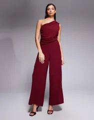 エイソス レディース トップス ジャンプスーツ ドレープ ASOS DESIGN draped one shoulder jumpsuit Burgundy バーガンディ
