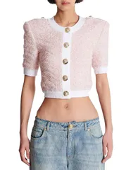 バルマン レディース アウター カーディガン 半袖 ニット Balmain ShortSleeved Knit Cardigan Pink ピンクのサムネイル