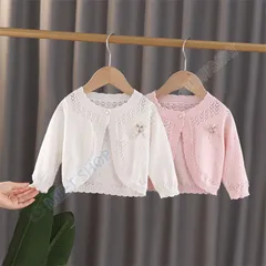 日焼け防止カーディガン 女児 UVカット 服 春 夏 アウター カーディガン 白 可愛い 80 90 100 110 120 130 ニット 子供服 薄い  女の子 CZH69P205のサムネイル