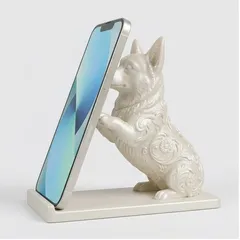 犬（コーギー）のスマホスタンド 卓上 シルクホワイト ペットグッズ