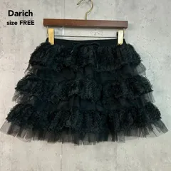 Darich ダーリッチ Free ミックスレースフリルミニスカート ブラック チュール レース 3段 フリル ボリューム ウエストゴム リボン インナーパンツ付き スポーティー ガーリー ボトムス 112532007 ★ ■◆