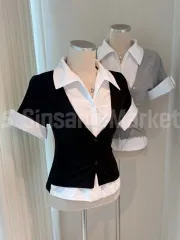 韓国国内 シャツ cardiigan バイカラー cardiigan レイヤード Look 一体型のサムネイル