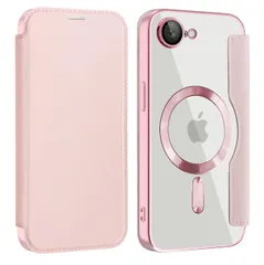 新品 MuZiF iPhone 16e 用 ケース 手帳型 Magsafe対応 クリア 背面 透明 高級なPUレザー 永久磁石 マグネット スマホケース カード収納、人気財布型 カバー 軽量 アイフォン16e 用 手帳カバー (iPhone 16e用ローズゴ