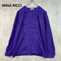 NINA RICCI 総柄 プリーツ袖 レトロ ブラウス 長袖 ネイビー - メルカリ