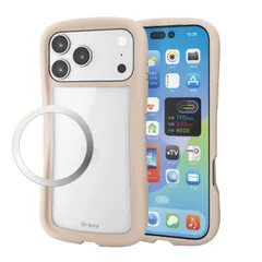 エレコム iPhone 17 Pro Max ケース カバー クリア 耐衝撃 衝撃吸収 ハイブリッド TPU Grippy 手に馴染む グリップ感 ストラップホール付き カメラ保護 メタルステッカー付属 ストラップシート付き ベージュ PM-A25DGRPFCのサムネイル
