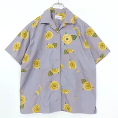 ワンダフルワールド カネコイサオ★総パッチワーク♪開襟シャツ ブラウス 薄紫系 前開き ひまわりpt&刺繍♪薄手 z20933のサムネイル