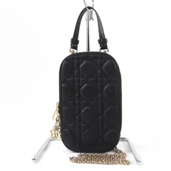 極美品☆Christian Dior クリスチャンディオール S0872ONMJ Lady Dior Call’in Dior フォンホルダー カナージュ ラムスキン スマホホルダー ショルダーバッグ ブラック 箱・保存袋付き イタリア製 レディースのサムネイル