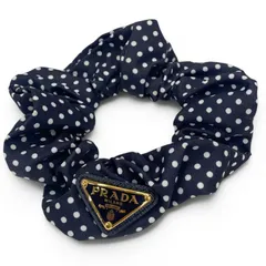 極美品★PRADA プラダ 1IF015 Re-Nylon シュシュ トライアングルロゴ ドット柄 ヘアアクセサリー ダークネイビー ホワイト 箱付き レディースのサムネイル