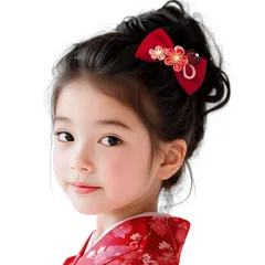 特価 飾り りぼん 和風つまみ細工 髪 キッズ 成人式 子供 振袖 こども 女の子 浴衣 雛祭り 和装 ひな祭り 着物 お宮参り お正月 卒業式 祭り 三歳 和装小物 七五三 結婚式 子供用髪飾り 袴 和風アクセサリー リボン 1枚 髪飾り (赤)