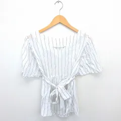 ケービーエフプラス KBF＋ アーバンリサーチ カットソー Vネック ストライプ ウエストリボン 綿 コットン 半袖 ONE 白 黒 ホワイト ブラック /TT18のサムネイル