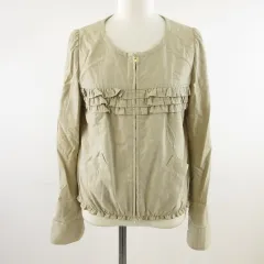 シンシアローリー CYNTHIA ROWLEY ノーカラージャケット 長袖 ジップアップ フリル ベージュ 2 *T984のサムネイル