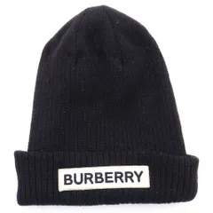 BURBERRY (バーバリー) ワッペンロゴ ウール ニットキャップ ビーニー 帽子 ブラック 8014361のサムネイル