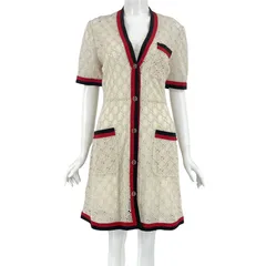 新品同様 GUCCI グッチ ワンピース GGボタン 18年 ツイード 40 レディース ホワイト 花柄 レース生地 Lのサムネイル