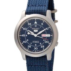 SEIKO 5 ミリタリー ネイビー文字盤 ステンレスベルト 裏スケ - メルカリ