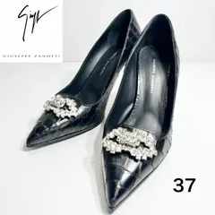 【未使用】GIUSEPPE ZANOTTI ジュゼッペザノッティ クリスタルビジュー 型押し ポインテッドトゥ パンプス 37 黒 ビブラムのサムネイル