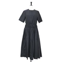 ebure エブール ウエストギャザー ロング ワンピース / 半袖 クルー