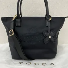 4324　TOCCA　トッカ　ハンドバッグ　2way　 ショルダーバッグ　ブラック系　黒　無地　 ロゴ　刺繍　ナイロン　レザー　保存袋付き　 チャーム付き　レディースのサムネイル