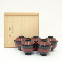 ほぼ未使用 懐石道具 木製黒真塗 蒔絵付 吸物椀5客揃 和食器 共箱