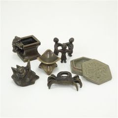 d584 七種蓋置 唐銅 山本閑浄 木箱 茶道具 古物 7点入