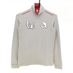 [Excellent Condition] Archivio Long-Sleeve High-Neck Shirt, Beige x White Stripe, Slightly Brushed Fabric, Minimal Fraying on the Inside of the Neck, Women's Golf Wear